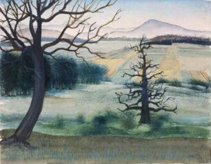 Landschaft mit zwei kahlen Bäumen