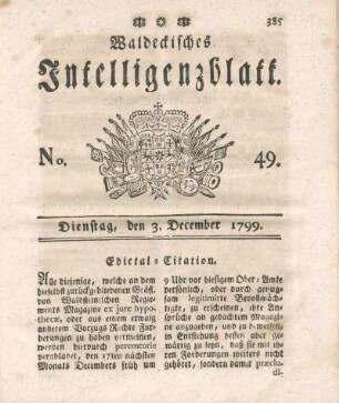 No. 49, Dienstag, den 3. December 1799