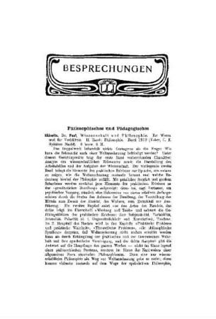 Besprechungen : Philosophisches und Pädagogisches