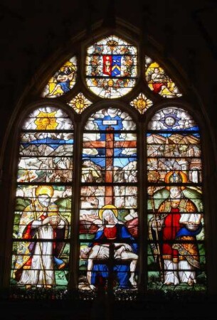 Frankreich. Haute Normandie. Seine Maritime. Blosseville sur Mer. Eglise Saint Martin. Kirchenfenster