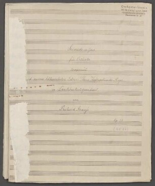 Serenade, orch, TrV 52, G-Dur - BSB Mus.ms.app. 1624 : Serenade in Gdur für Orchester componirt und seinem hochverehrten Lehrer: Herrn Hofkapellmeister Meyer in Dankbarkeit gewidmet von Richard Strauss op. 13.