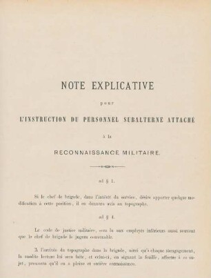 Note explicative pour l'instruction du personnel subalterne attaché à la reconnaissance militaire