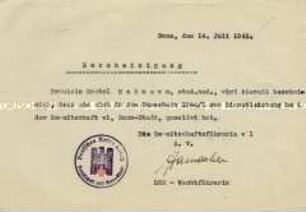 Bescheinigung über die Meldung zum Bereitschaftsdienst
