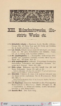 XIII. Holzschnittwerke, illustrierte Werke etc. (Nr. 1130-1208)