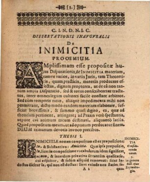 Inimicitia cum potioribus, quos in iure habet, effectibus : iuridica, eaque inaugurali, disputatione ... delineata