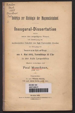 Beiträge zur Histologie der Magenschleimhaut