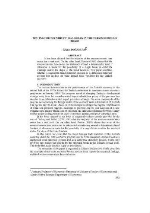 Testing for the Structural Break in the Turkish Foreign Trade