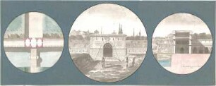 Gärtner, Friedrich von; Stadttor mit Zugbrücke - Grundriss, Ansicht, Schnitt
