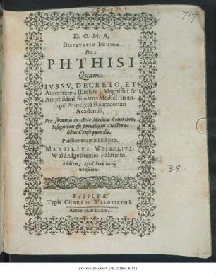 Disputatio Medica De Phthisi
