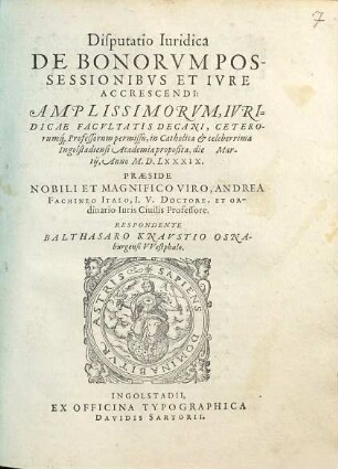 Disputatio iuridica de bonorum possessionibus et iure accrescendi