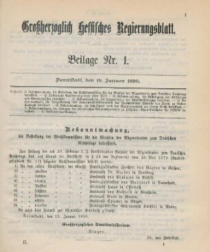 18. Januar-24. März = Beilage Nr. 1-6
