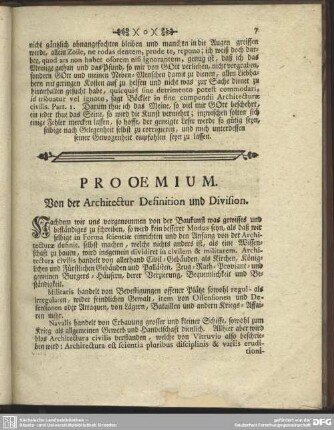Prooemium. Von der Architectur Definition und Division