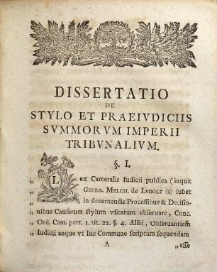 Dissertatio De stylo & praeiudiciis summorum imperii tribunalium