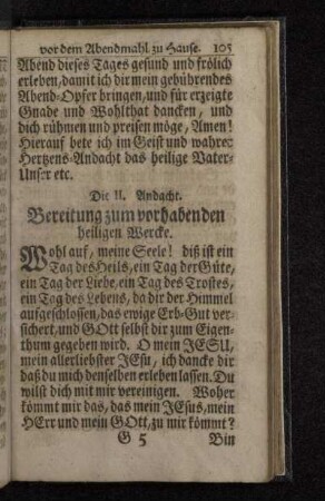 Die II. Andacht. Bereitung zum vorhabenden heiligen Wercke.