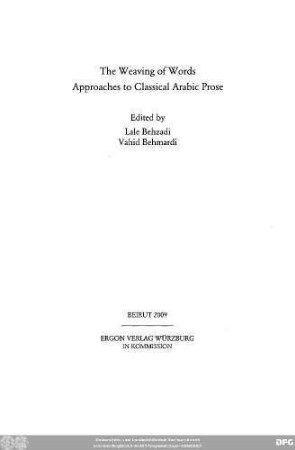 The weaving of words : approaches to classical Arabic prose