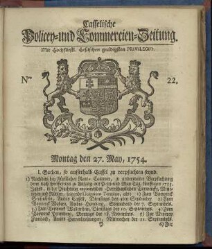 Nro. 22, Montag den 27. May 1754