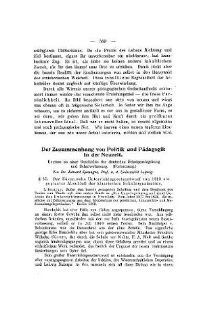 Der Zusammenhang von Politik und Pädagogik in der Neuzeit : Umrisse zu einer Geschichte der deutschen Schulgesetzgebung und Schulverfassung ; (Fortsetzung)