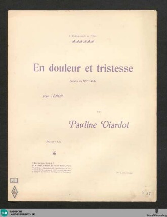 En douleur et tristesse : pour ténor