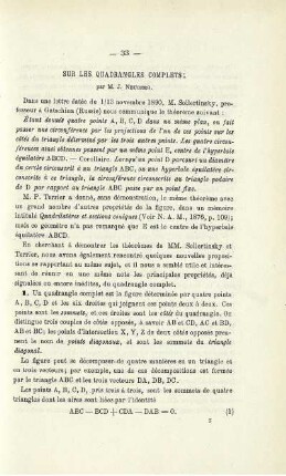 SUR LES QUADRANGLES COMPLETS.
