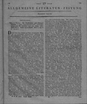 Für Christenthum und Gottesgelahrtheit. Eine Oppositionsschrift. Bd. 1, Quartalheft 1. Hrsg. v. W. Schröter und F. A. Klein. Jena: Mauke 1817