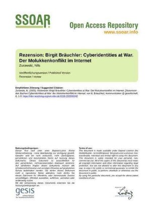Rezension: Birgit Bräuchler: Cyberidentities at War. Der Molukkenkonflikt im Internet