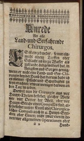 Anrede An alle Land- und Seefahrende Chirurgos.