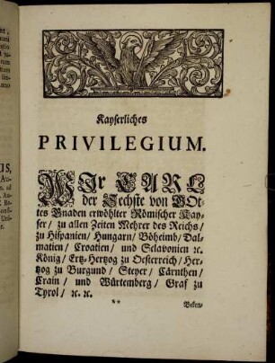 Kayserliches Privilegium.