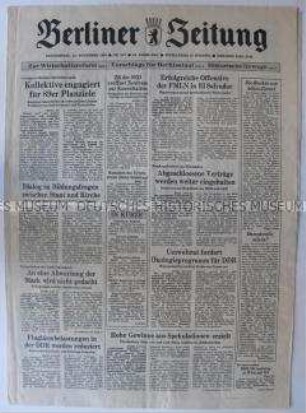 Tageszeitung "Berliner Zeitung" zur "Wende" in der DDR