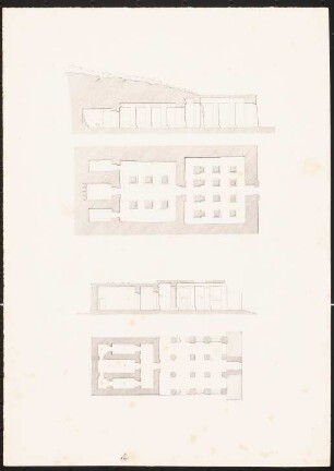 Felsentempel in Ägypten: Druck von Inv.Nr. 44895, wie 44896,2: Zwei Längsschnitte, zwei Grundrisse