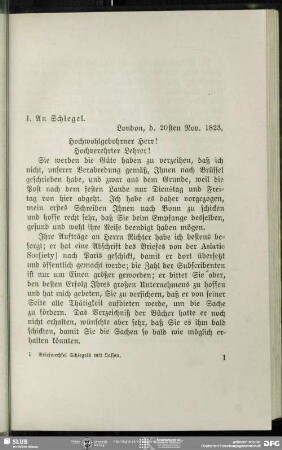 Christian Lassen an August Wilhelm von Schlegel, London, 20.11.1823