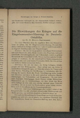 Die Einwirkungen der Krieges auf die Eingeborenenbevölkerung in Deutsch-Ostafrika.