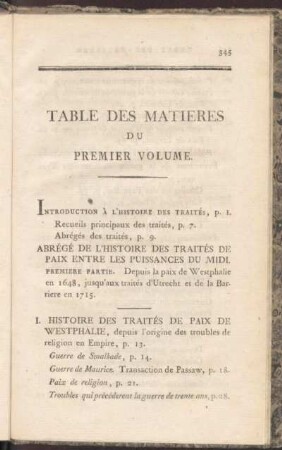 Table des Matieres du Premier Volume