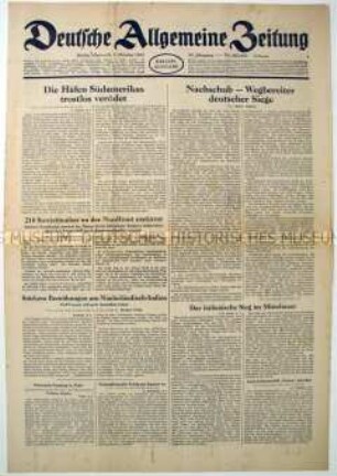 Tageszeitung "Deutsche Allgemeine Zeitung" zum Kriegsverlauf an verschiedenen Fronten
