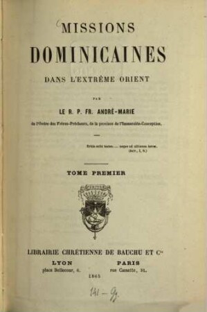 Missions dominicaines dans l'extrême Orient, 1