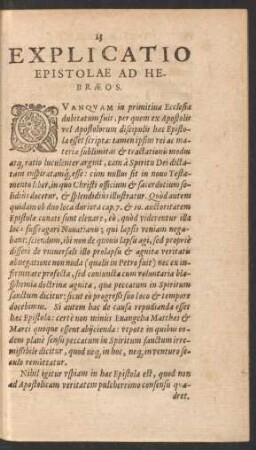 Explicatio Epistolae Ad Hebraeos.