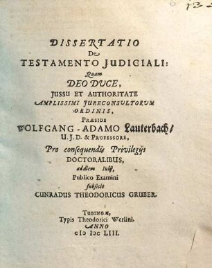 Dissertatio De Testamento Iudiciali