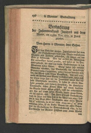 Beobachtung der Zusammenkunft Jupiters mit dem Monde, am 29sten Nov. 1737 in Paris gehalten.