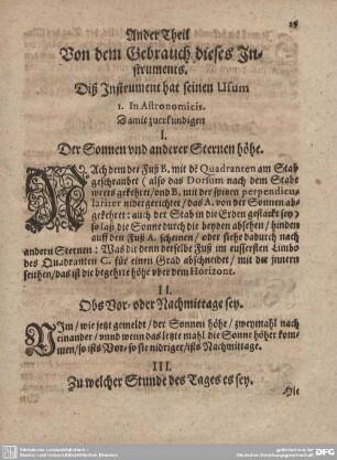 Ander Theil. Von dem Gebrauch dieser Instruments.
