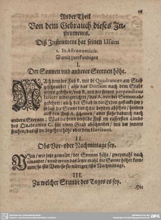 Ander Theil. Von dem Gebrauch dieser Instruments.