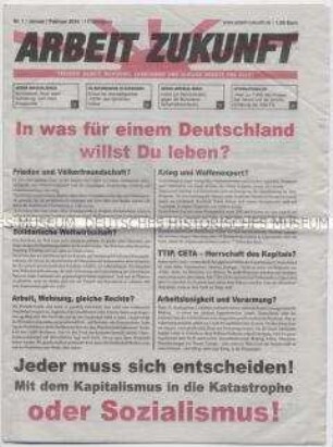 Linksradikale Monatszeitung "Arbeit Zukunft" überwiegend zu sozialpolitischen Themen