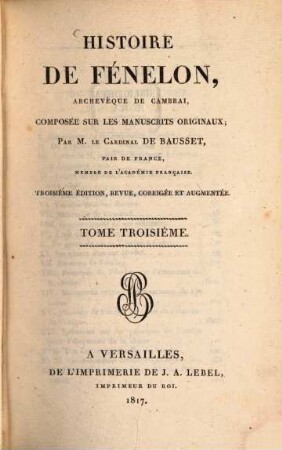 Histoire de Fénélon, archevêque de Cambrai, 3