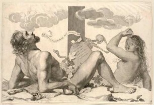 Memento Mori mit Adam und Eva am Fuße des Kreuzes
