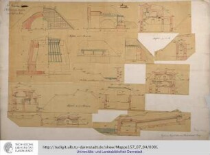 Mainz. Fort Gustavsburg. Hohltraverse für 2 Geschütze und Profile des Forts. Copirt im August 1863 von Oberlieutenant Scherf.