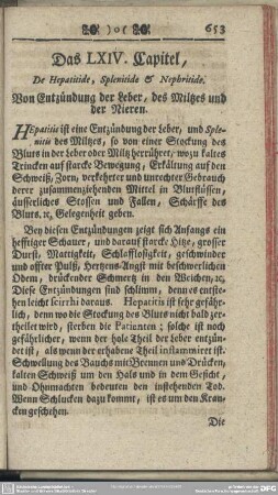Das LXIV. Capitel, Von Entzündung der Leber, des Miltzes und der Nieren