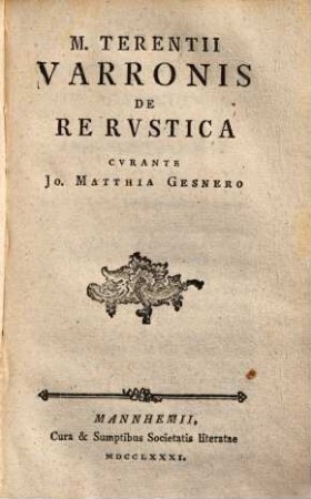 M. Terentii Varronis De Re Rustica