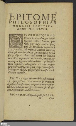Epitome Philosophiae Moralis Repetita Anno M. D. XLVIII