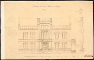 Wohnhaus P. Bartsch, Striegau: Aufriss Vorderansicht, Schnitt Fassade, Maßstabsleiste