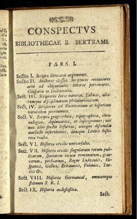 Conspectus Bibliothecae B. Bertrami.