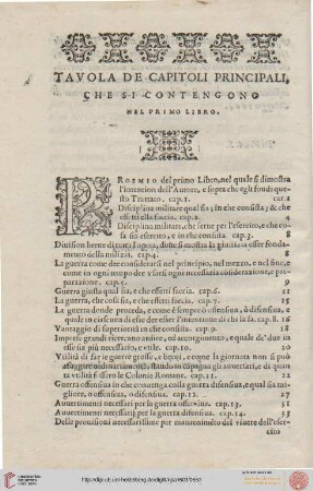 Tavola de capitoli principali
