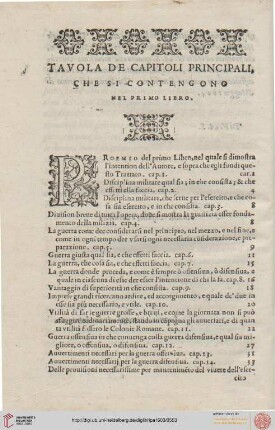 Tavola de capitoli principali